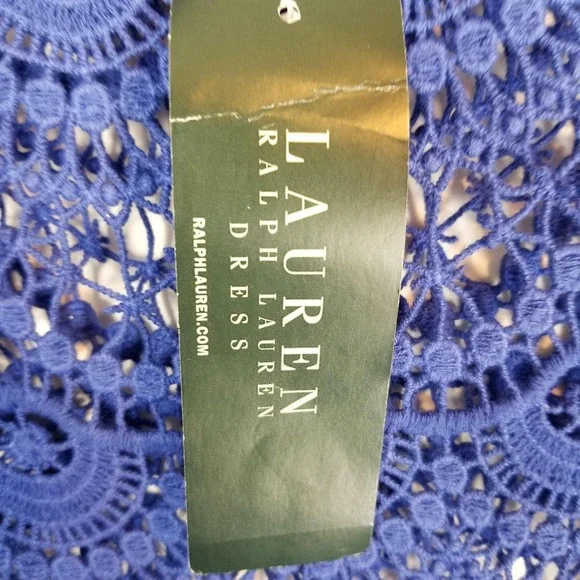 Lauren Ralph Lauren Blue Crochet Lace Size XS Short Sleeve Sheath Swim Cover - Picture 8 of 9